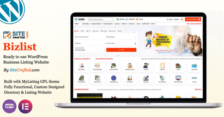 Bizlist - Ready to use WordPress Business Listing Website - by SiteCrafted