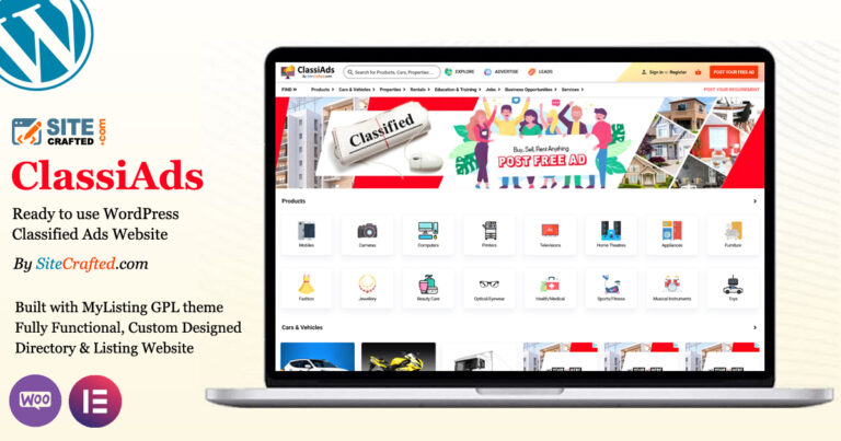 ClassiAds - Ready to use WordPress Classified Ads Website - by SiteCrafted