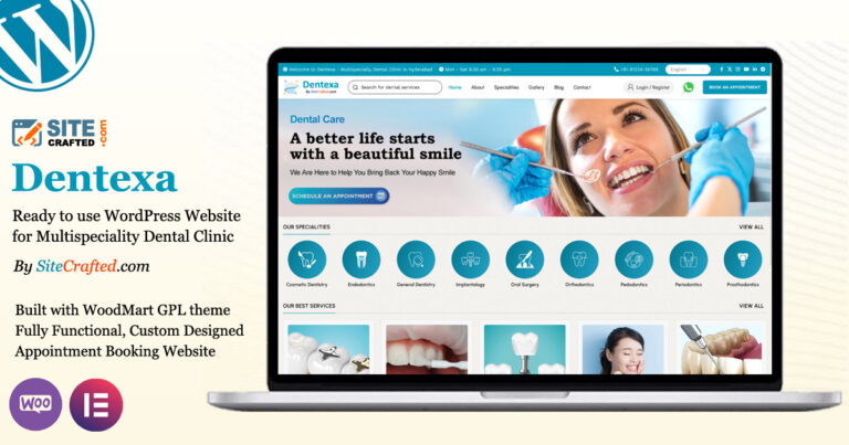 Dentexa - Ready to use WordPress Website for Multispeciality Dental Clinics - SiteCrafted